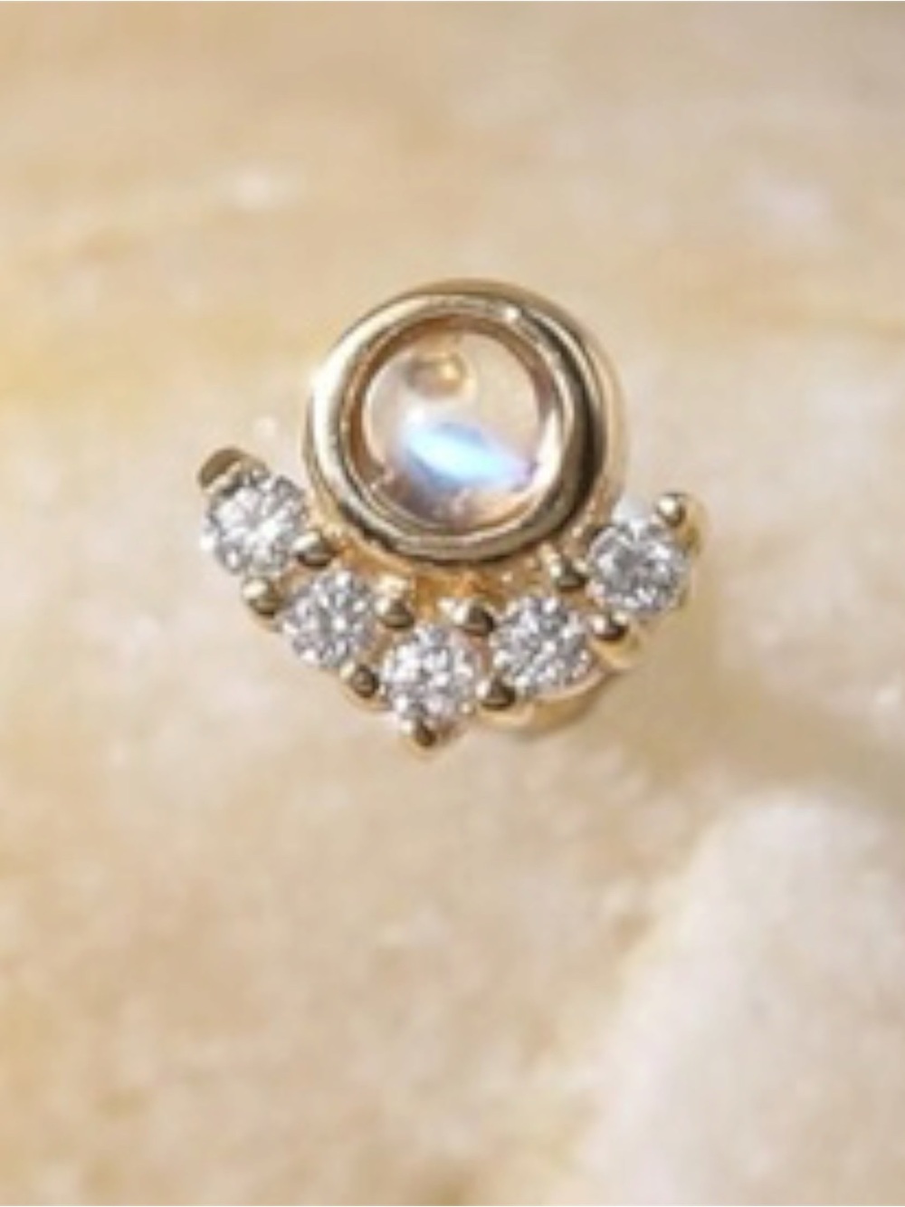 14K Solid Gold Moonstone with Moissanite Stud